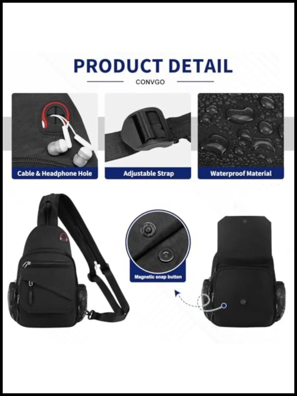 Convertible Sling Bag 3-in-1 Anti-Theft Crossbody Backpack Travel Daypack